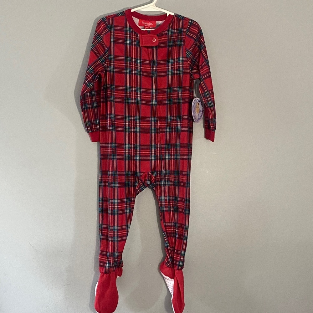 Family PJs Red and Black Plaid Kids Footie Wize 2T-3T